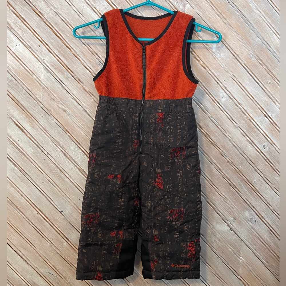 Columbia fleece top snow pants adjustable Kids Orange and Black Overalls